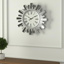 19&quot; Silver And Clear Mirrored Glass And Heavy Duty Plastic Silent Analog... - $209.63