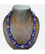 Antique Venetian Style Blue Chevron Glass Beads necklace
