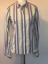 EUC ROBERT GRAHAM Button Front Purple Green Striped Cuffed Shirt SZ 6 - $719.68 MXN