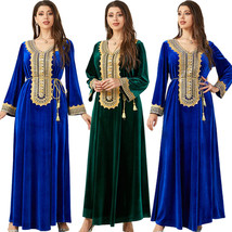 Islamic Long Farasha Caftan Abaya Long Dress Moroccan Velvet Gown Dubai Kaftan - £77.16 GBP