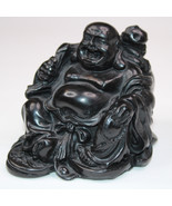 Vintage Chinese Buddha Figure Heavy Black Resin Happy Feng Shui Statue R... - $13.50