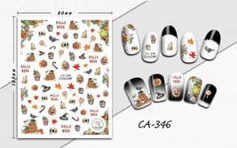 Nail art 3D stickers decal yellow pumpkin crow skull candle red leaves CA346 - £2.55 GBP
