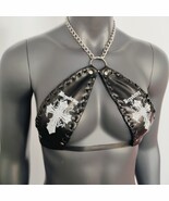 Gothic Black Vinyl Vampira Cross Sexy Top Bra with Chain - $54.00