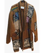 Fixsun Casual Linen India Quilted Patchwork Indian Brown Long Coat One Size - $95.17