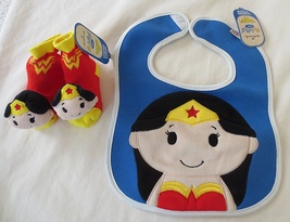 Hallmark Itty Bittys Baby DC Comics Wonder Woman Bib &amp; Rattle Socks - $24.95