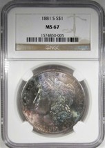 1881-S Silver Morgan Dollar w/ Dramatic Toning NGC MS67 Coin AH457 - £1,416.52 GBP