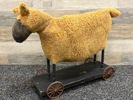Arnetts Country Store Wool Sheep 24&quot; x 14” Pull Wagon On Wheels Wool/Wood - $145.12