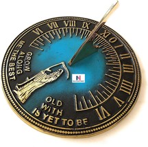 Brass Father Time Sundial with Verdigris Highlights Engraved with Grow O... - £101.14 GBP