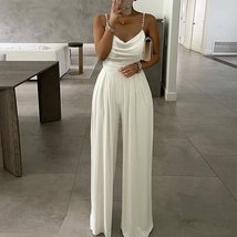 Lustrous Pearl Chain Sleeveless Loose Fit Jumpsuit - White - £23.09 GBP