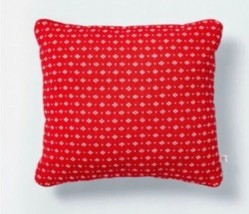 14&quot;x14&quot; Sweater Fleck Jacquard Knit Square Throw Pillow Red/White Hearth &amp; Hand - £11.21 GBP