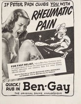 1951 Print Ad Ben-Gay for Theumatic Pain Peter Pain Character Lady in Pain - £11.13 GBP