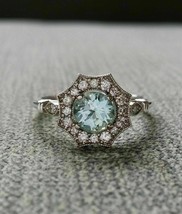 Anillo de compromiso de halo vintage con aguamarina y circonita cúbica de... - £74.39 GBP