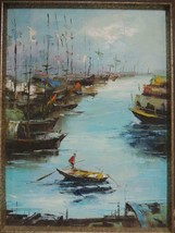 Peter Tang Painting 23&quot;x17&quot; Chinese Junk Boat signed PETE Acrylic 401 Lily House - £98.73 GBP