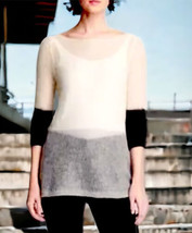 NWT $238 Eileen Fisher Sweater Medium 10 12 Mohair Tri Color Pullover Black Grey - £125.36 GBP