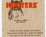 Hooters Menu 1986 Orlando Florida Soon to be Relatively Famous - $21.78