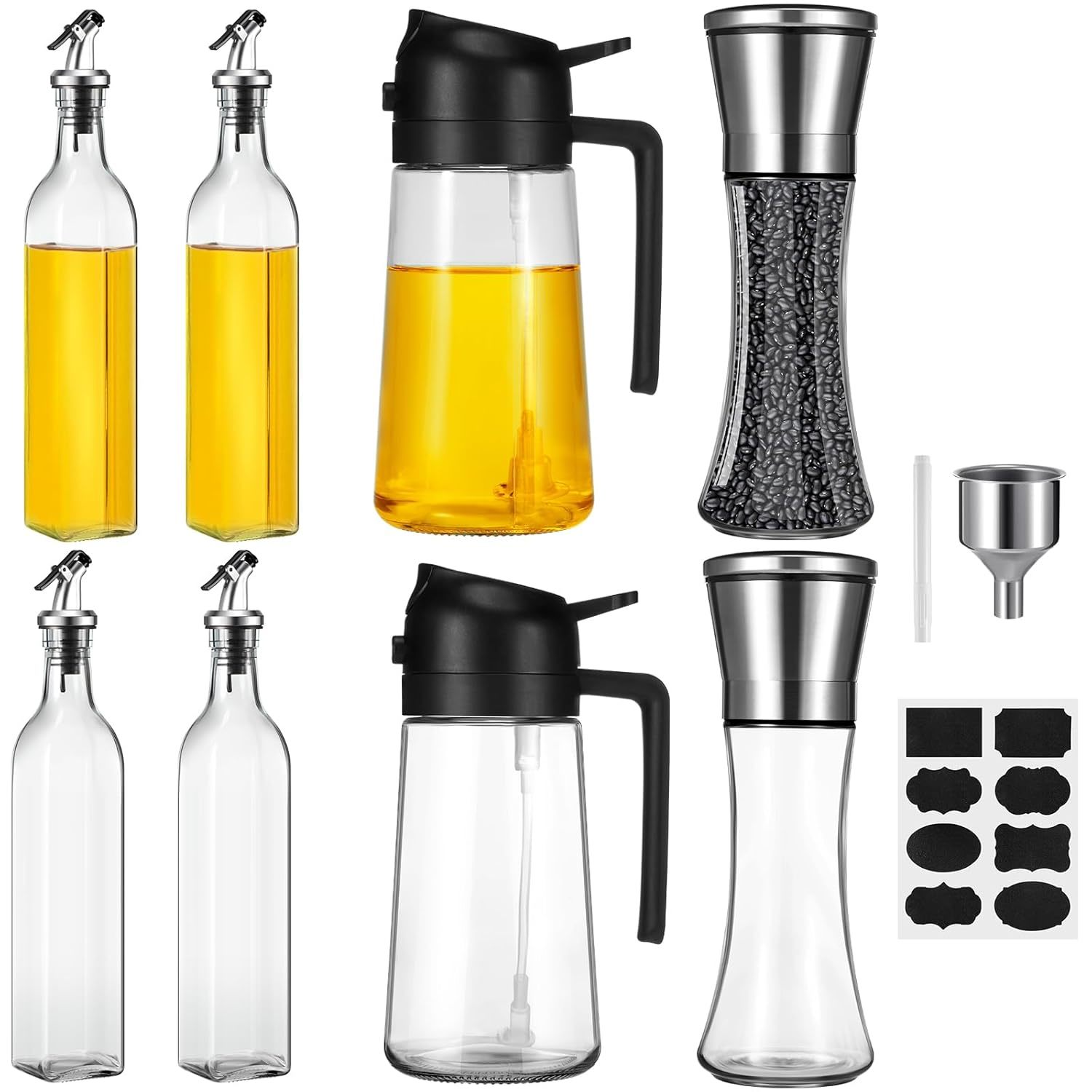 4 Pcs Olive Oil Dispenser Bottle, 2 Pcs 2 In 1 Olive Oil Dispenser And Oil Spray
