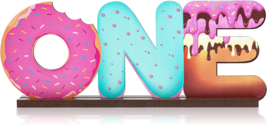 One year old birthday party donut theme &quot;one&quot; sign photo prop table deco... - £4.71 GBP