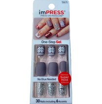 NEW Kiss Nails Impress Press Manicure Short Gel Matte Gray Snowflake Chr... - $12.88