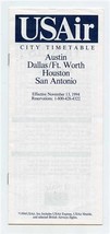 USAir City Timetable Austin Dallas/Ft Worth Houston San Antonio 1994 - $11.88