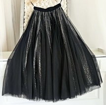 Black Tulle Skirt with Sequins Outfit Women Plus Size Sparkly Black Party Skirts - £67.62 GBP