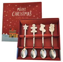 4 pcs Christmas Stainless Steel Teaspoon Coffee Latte Tea Soda Spoon  - £5.99 GBP