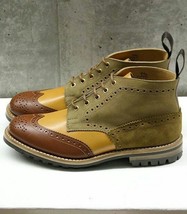  New Men High Ankle Multi Color Brogue Toe Oxford Lace Up Real Leather shoes  20 - £122.14 GBP