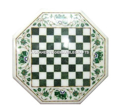 15&quot; Marble Coffee Table Top Pietra Dura Chess Elephant Handmade Home Decor H1141 - £270.49 GBP