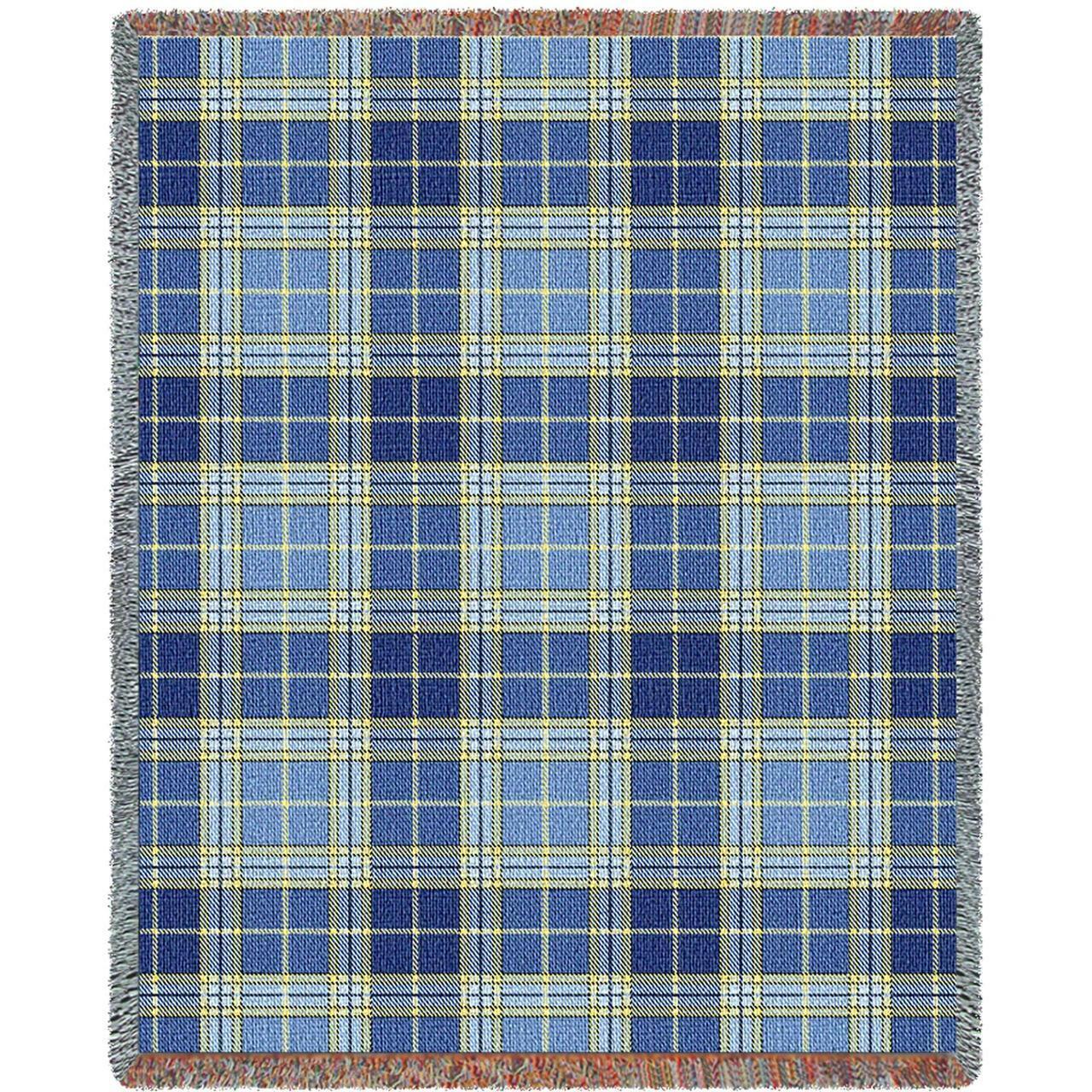 Primary image for 72x54 BLUE BELL Plaid Tapestry Afghan Throw Blanket