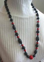 Elegant Red &amp; Black Lucite Necklace 1980s vintage 29&quot; - £11.82 GBP