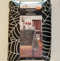 Halloween Spider Web Vinyl Tablecloth 60 x 102 Black White Spooky Spiders NEW - $22.99