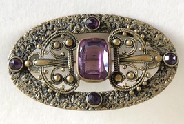 Vintage Victorian Large Oval Brooch Pin Amethyst Faceted Stone Antique - £51.07 GBP