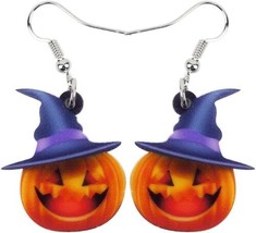 Halloween Earrings Pumpkin Jack Olantern Jewelry Witch Dangle - $20.77