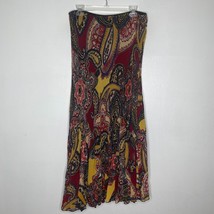 Lew Magram Paisley Midi Skirt L Boho India Rayon Bias Cut Cottagecore Vtg - $26.00