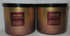 VINTAGE by Bath &amp; Body Works 3-wick Men&#39;s Collection Scented Candle Lot Set of 2 - £52.05 GBP