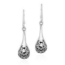 Stunning Filigree Accented Rounded Teardrops of Sterling Silver Dangle E... - £18.67 GBP