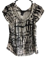 Bob Mackie Top Women Small  Black White  Blouse Beaded Short Sleeved Career - $12.89