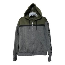 Bebe Womens Green Gray Zipper Fleece Hooded Sport Sweatshirt Jacket Size Medium - $16.82