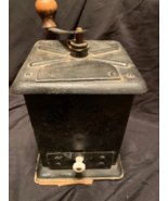  Vintage black all metal coffee grinder w/attached carry handle pull-out... - $38.41 CAD