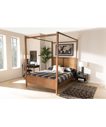 Moina Walnut Brown and Synthetic Rattan King Size Canopy Bed - $19,721.76 MXN