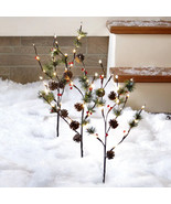 Set of 3 Lighted Pine Tree Branch Yard Stakes w/ Berries Christmas Holid... - £22.90 GBP