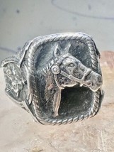 Horse ring size 11 Horseshoe southwest band cowboy cactus sterling silver women  - £148.77 GBP