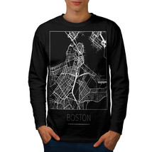 Wellcoda Boston City Map Fashion Mens Long Sleeve T-shirt, Town Graphic Design - £17.99 GBP