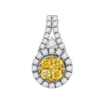 14k White Gold Womens Round Yellow Diamond Circle Frame Cluster Pendant 5/8 - £685.06 GBP