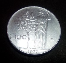 Italy 100 Lire 1977 Coin Minerva Olive Tree Athena - $3.27