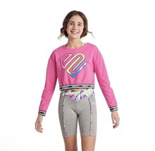 New Justice Girls J-SPORT Long Sleeve Cropped Tee Shirt + Bra Sz L (12-14y) Pink - £12.33 GBP