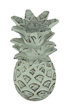 Scratch & Dent Distressed White Carved Wood Tropical Pineapple Decor Statue - $24.74
