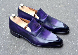 Handmade Men&#39;s Leather Loafers Slip Ons Purple Stylish Classic Formal Shoes-1011 - £191.83 GBP