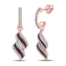 10kt Rose Gold Womens Round Red Color Enhanced Diamond Dangle Earrings 1/3 Cttw - £381.62 GBP