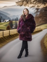 &quot;Cabin No. 5&quot; - Burgundy Fox Fur Jacket Stroller Length XS Fast Ship - €517,80 EUR
