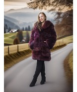&quot;Cabin No. 5&quot; - Burgundy Fox Fur Jacket Stroller Length XS Fast Ship - $843.83 CAD